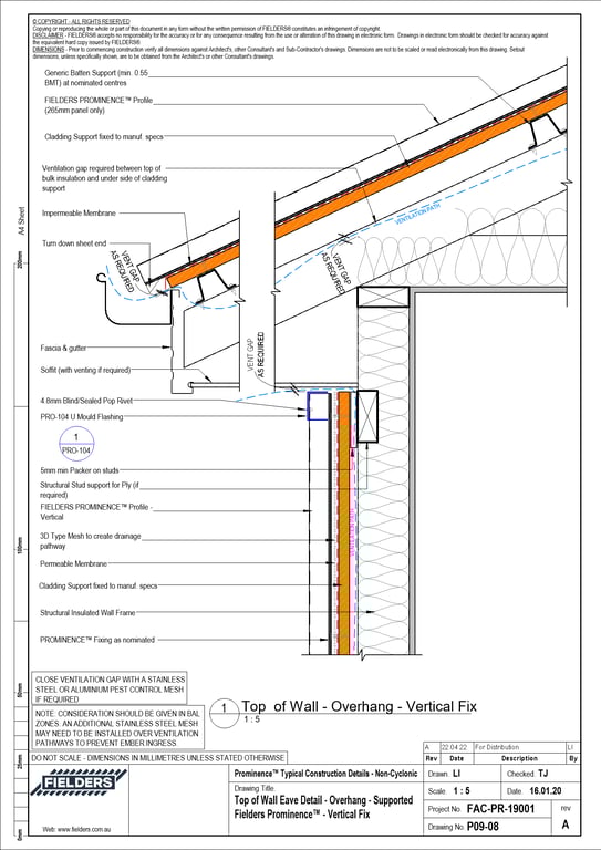 Navigate to P09-08 - Top of Wall Eave Detail - Overhang - Supported Fielders Prominence™ - Vertical Fix
