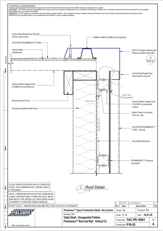 Navigate to P10-05 - Gable Detail - Unsupported Fielders Prominence™ Roof and Wall - Vertical Fix