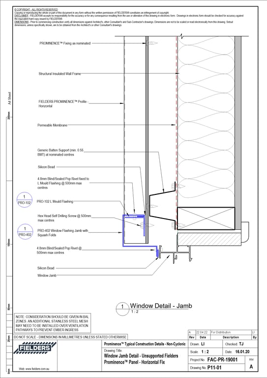 Navigate to P11-01 - Window Jamb Detail - Unsupported Fielders Prominence™ Panel - Horizontal Fix