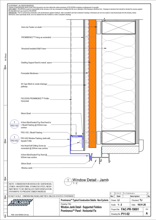 Navigate to P11-02 - Window Jamb Detail - Supported Fielders Prominence™ Panel - Horizontal Fix