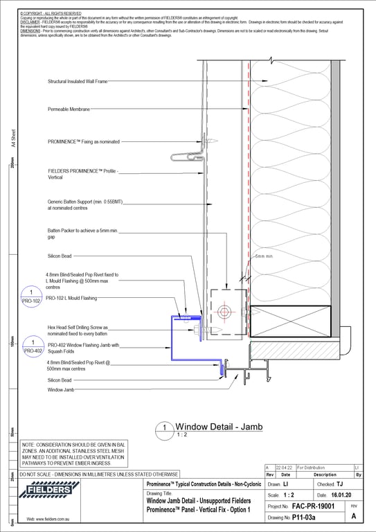 Navigate to P11-03a - Window Jamb Detail - Unsupported Fielders Prominence™ Panel - Vertical Fix - Option 1