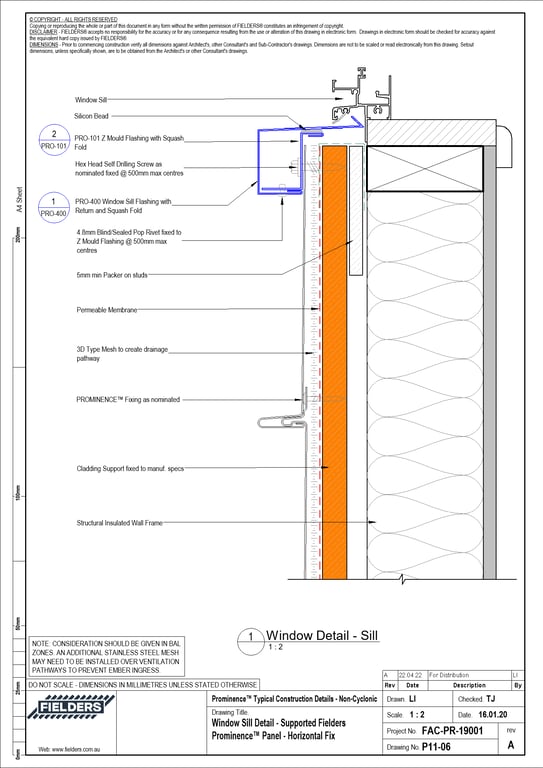 Navigate to P11-06 - Window Sill Detail - Supported Fielders Prominence™ Panel - Horizontal Fix