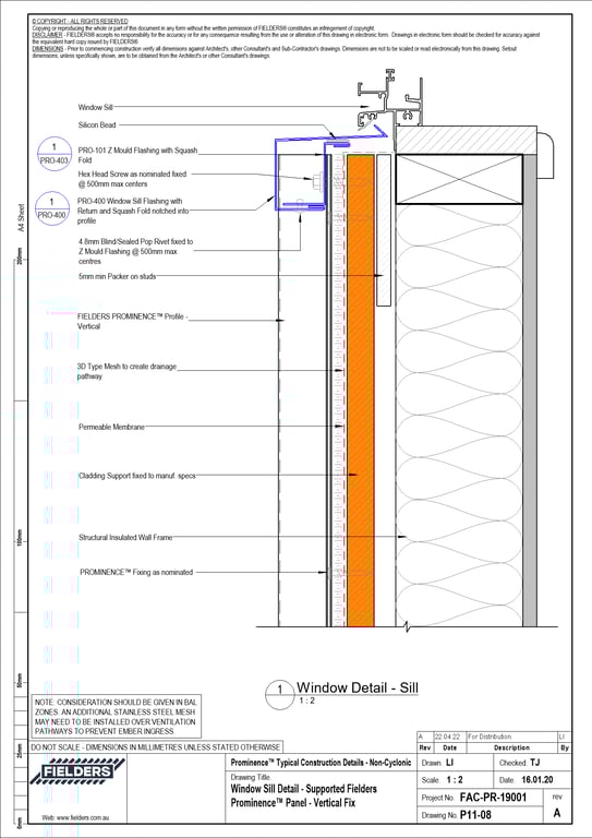 Navigate to P11-08 - Window Sill Detail - Supported Fielders Prominence™ Panel - Vertical Fix