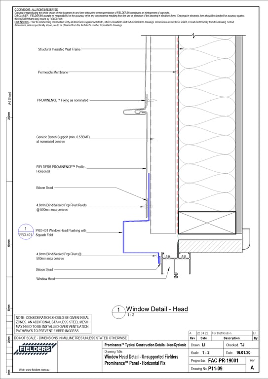  Image of P11-09 - Window Head Detail - Unsupported Fielders Prominence™ Panel - Horizontal Fix