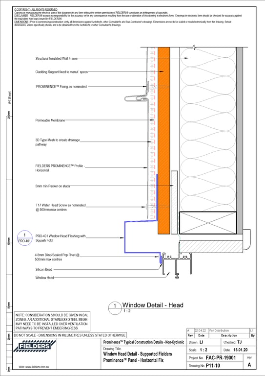 Navigate to P11-10 - Window Head Detail - Supported Fielders Prominence™ Panel - Horizontal Fix
