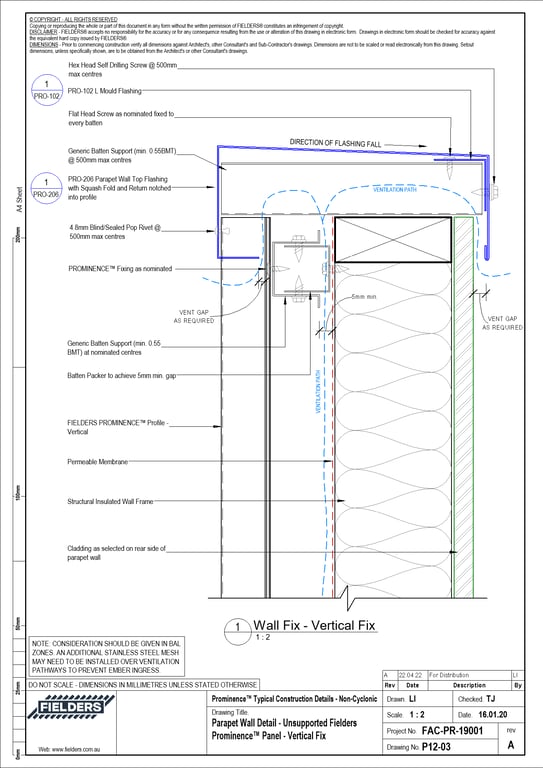 Navigate to P12-03 - Parapet Wall Detail - Unsupported Fielders Prominence™ Panel - Vertical Fix