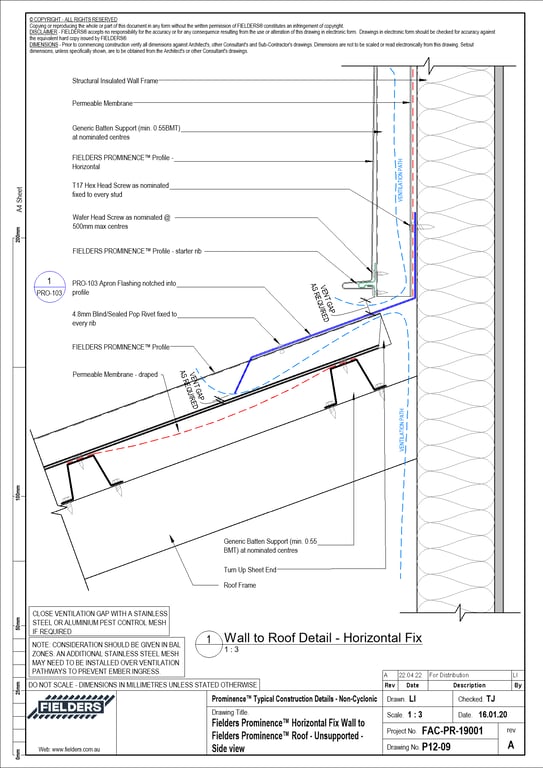 Navigate to P12-09 - Fielders Prominence™ Horizontal Fix Wall to Fielders Prominence™ Roof - Unsupported - Side view