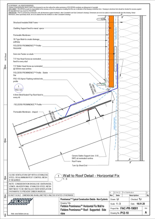  Image of P12-10 - Fielders Prominence™ Horizontal Fix Wall to Fielders Prominence™ Roof - Supported - Side view