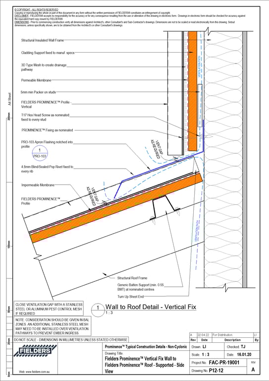 Image of P12-12 - Fielders Prominence™ Vertical Fix Wall to Fielders Prominence™ Roof - Supported - Side View