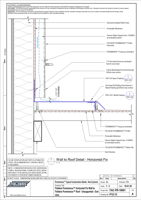 Navigate to P12-13 - Fielders Prominence™ Horizontal Fix Wall to Fielders Prominence™ Roof - Unsupported - End view