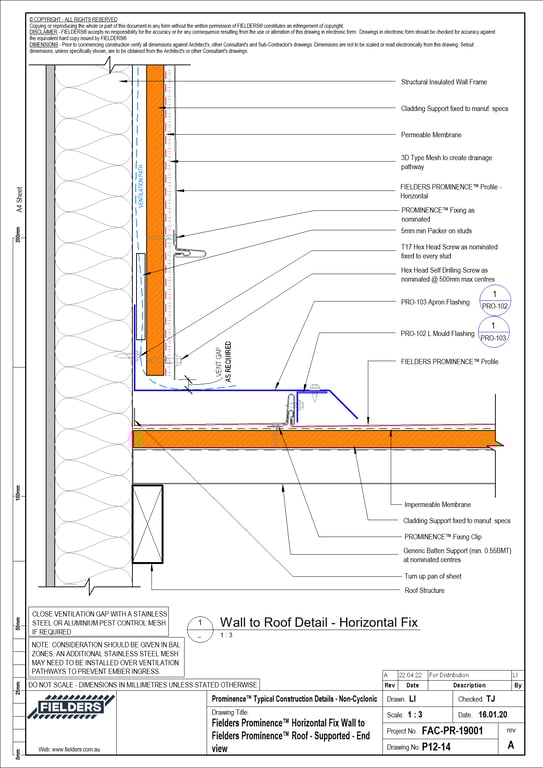 Navigate to P12-14 - Fielders Prominence™ Horizontal Fix Wall to Fielders Prominence™ Roof - Supported - End view
