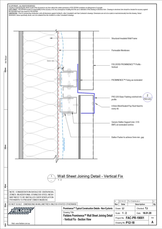 Navigate to P12-18 - Fielders Prominence™ Wall Sheet Joining Detail - Vertical Fix - Section View