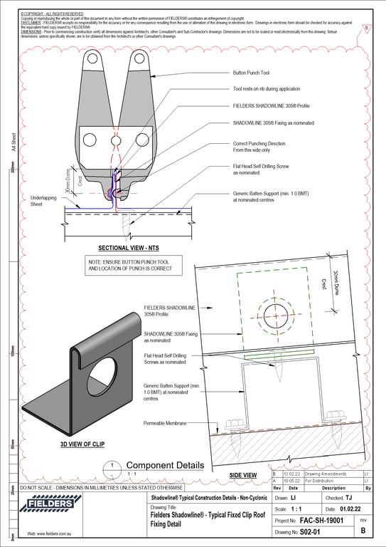 Navigate to S02-01 - Fielders Shadowline® - Typical Fixed Clip Roof Fixing Detail