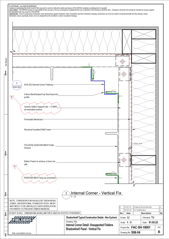 Navigate to S06-04 - Internal Corner Detail- Unsupported Fielders Shadowline® Panel - Vertical Fix