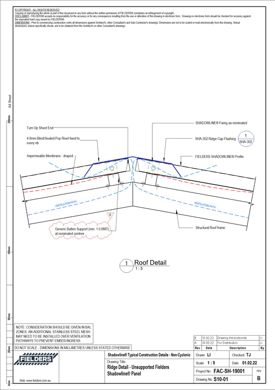 Navigate to S10-01 - Ridge Detail - Unsupported Fielders Shadowline® Panel