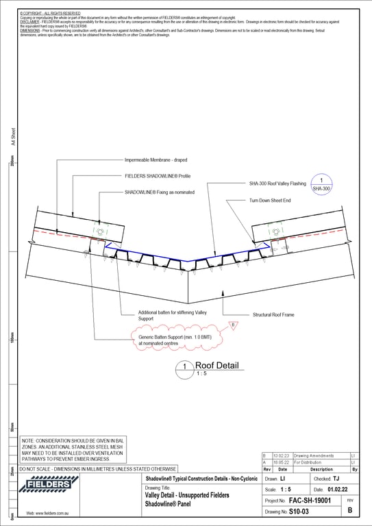 Navigate to S10-03 - Valley Detail - Unsupported Fielders Shadowline® Panel