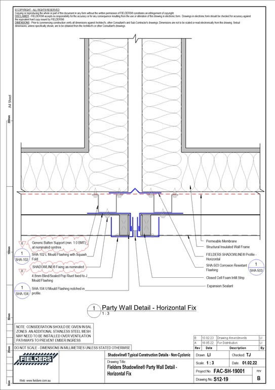 Image of S12-19 - Fielders Shadowline® Party Wall Detail - Horizontal Fix
