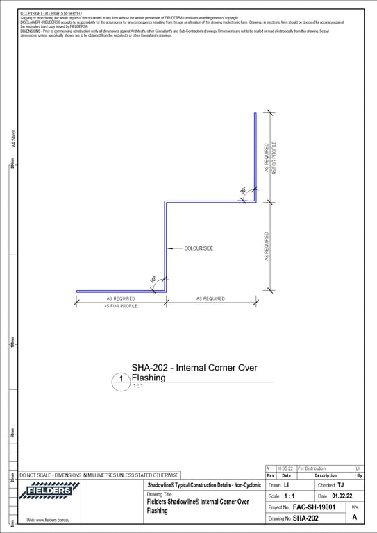 Navigate to SHA-202 - Fielders Shadowline® Internal Corner Over Flashing