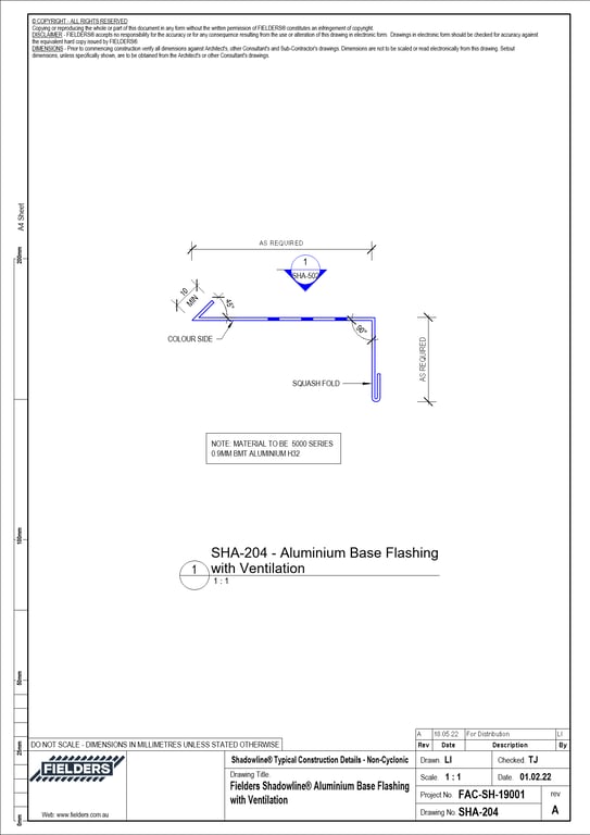 Navigate to SHA-204 - Fielders Shadowline® Aluminium Base Flashing with Ventilation