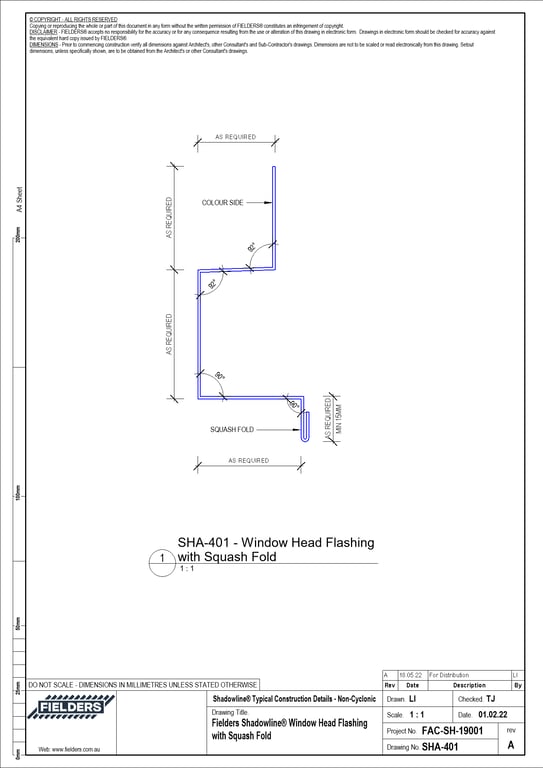 SHA-401 - Fielders Shadowline® Window Head Flashing with Squash Fold