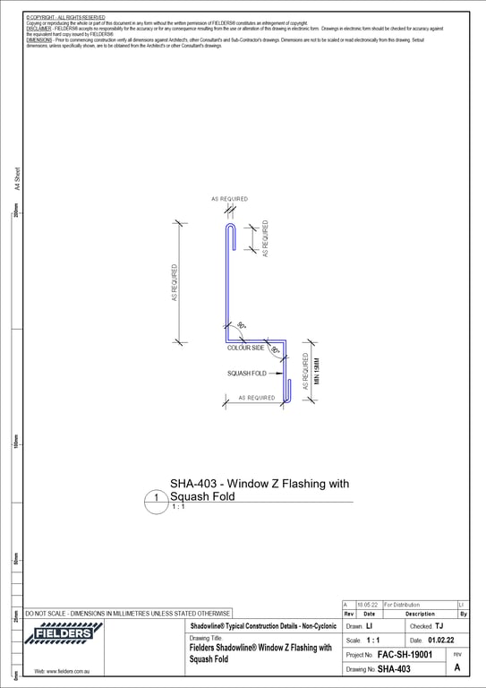 SHA-403 - Fielders Shadowline® Window Z Flashing with Squash Fold