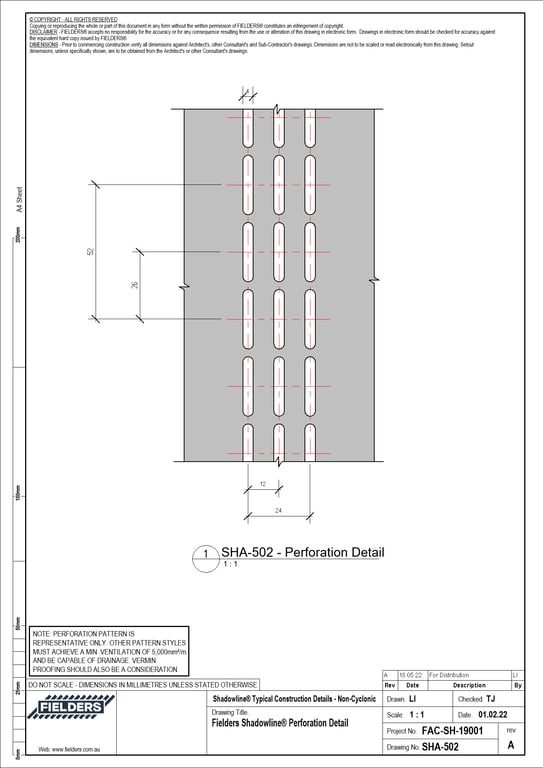 SHA-502 - Fielders Shadowline® Perforation Detail