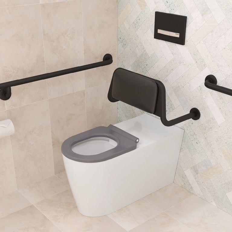 Care BackRest 200990B Lifestyle Image of BackRest Toilet Fienza Care Cushion Plate