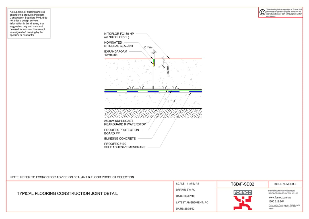  Image of TSD-F-SD02 - TYPICAL FLOORING CONSTRUCTION JOINT DETAIL