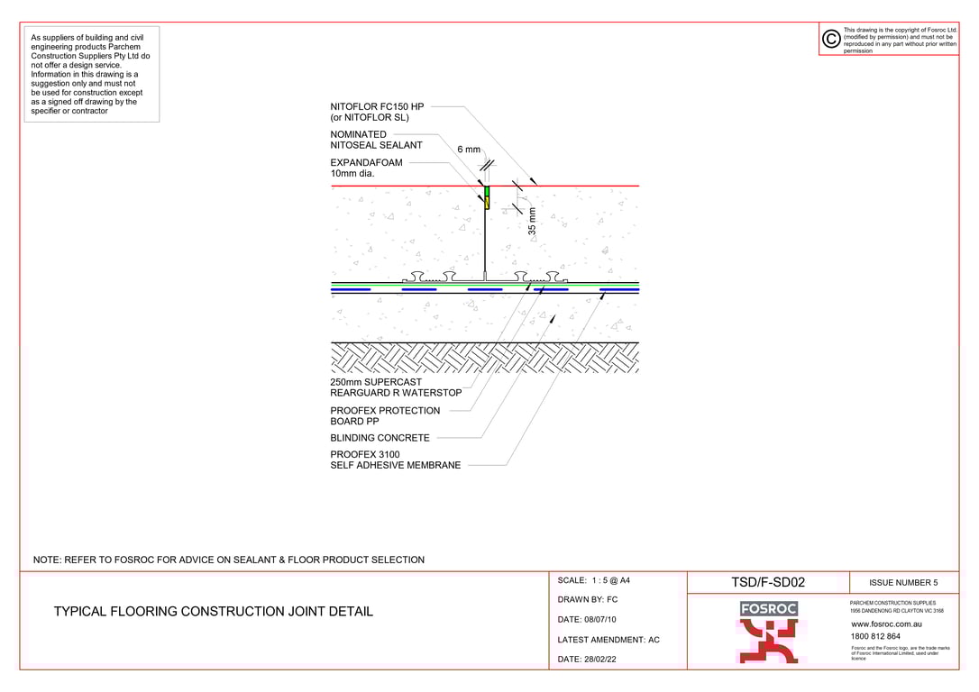 Navigate to TSD-F-SD02 - TYPICAL FLOORING CONSTRUCTION JOINT DETAIL