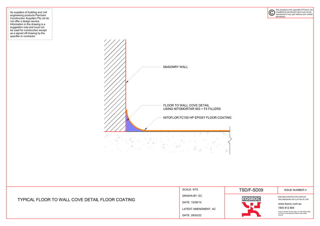  Image of TSD-F-SD09 - TYPICAL FLOOR TO WALL COVE DETAIL FLOOR COATING