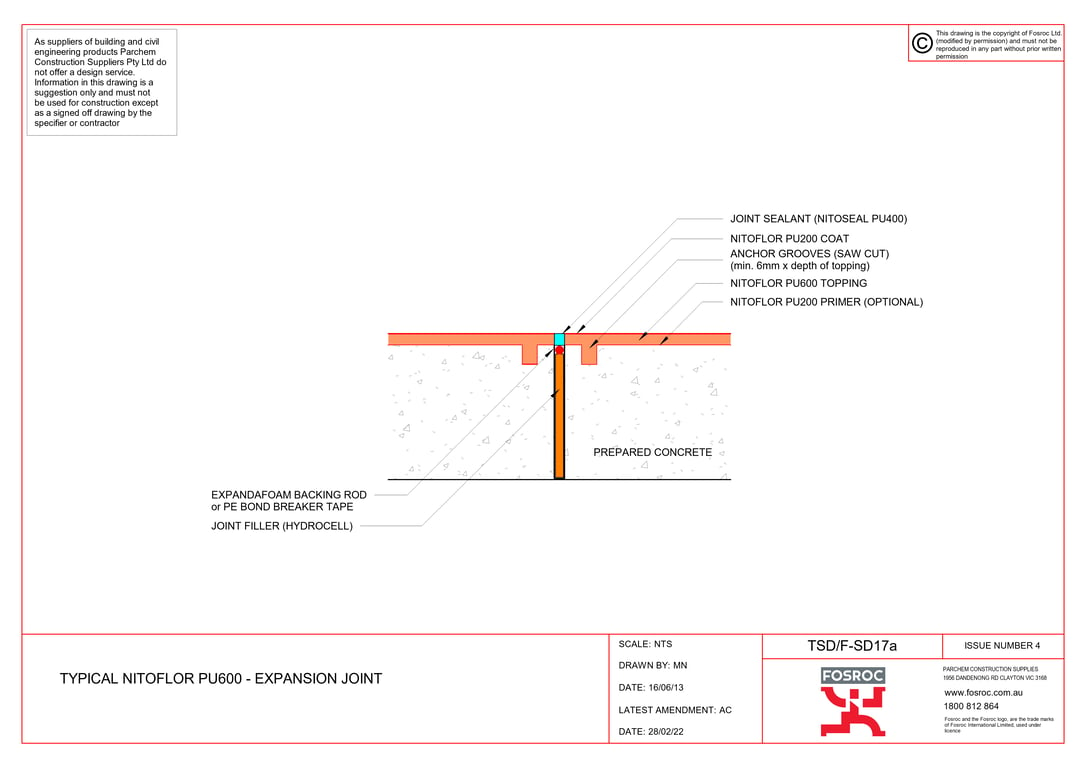 TSD-F-SD17a - TYPICAL NITOFLOR PU600 - EXPANSION JOINT