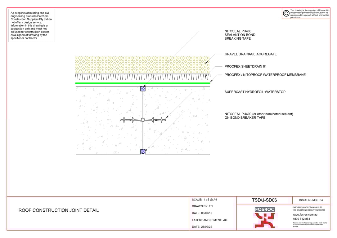 TSD-J-SD06 - ROOF CONSTRUCTION JOINT DETAIL