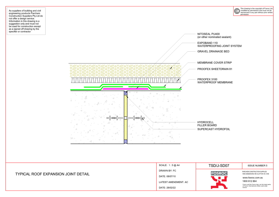 TSD-J-SD07 - TYPICAL ROOF EXPANSION JOINT DETAIL