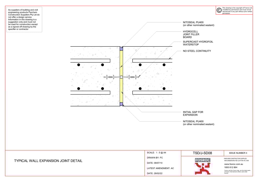 Navigate to TSD-J-SD08 - TYPICAL WALL EXPANSION JOINT DETAIL