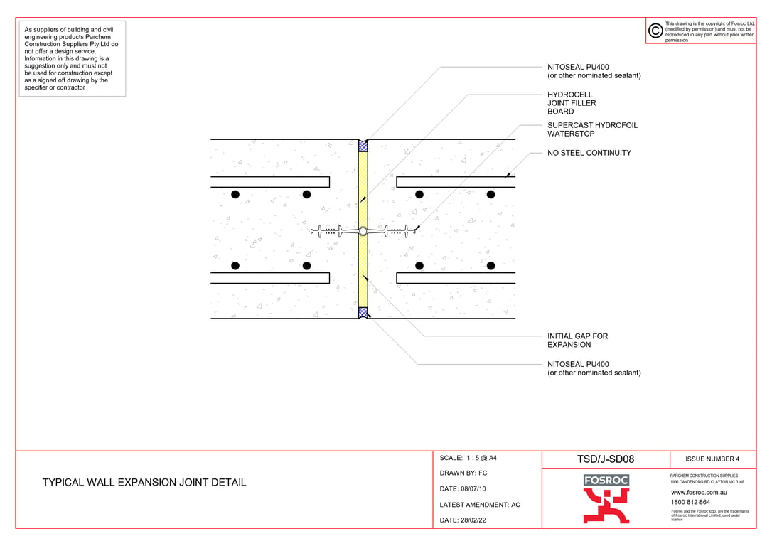  Image of TSD-J-SD08 - TYPICAL WALL EXPANSION JOINT DETAIL