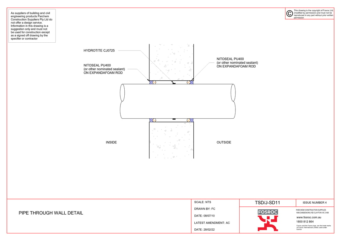 TSD-J-SD11 - PIPE THROUGH WALL DETAIL