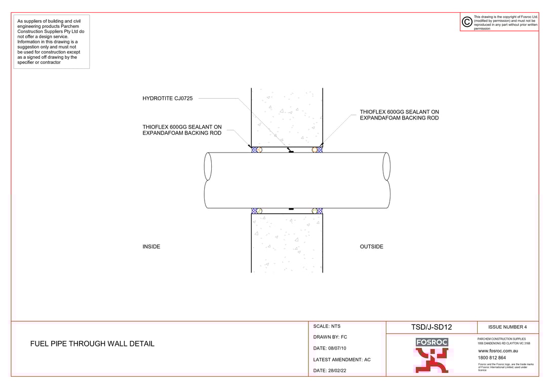 Navigate to TSD-J-SD12 - FUEL PIPE THROUGH WALL DETAIL