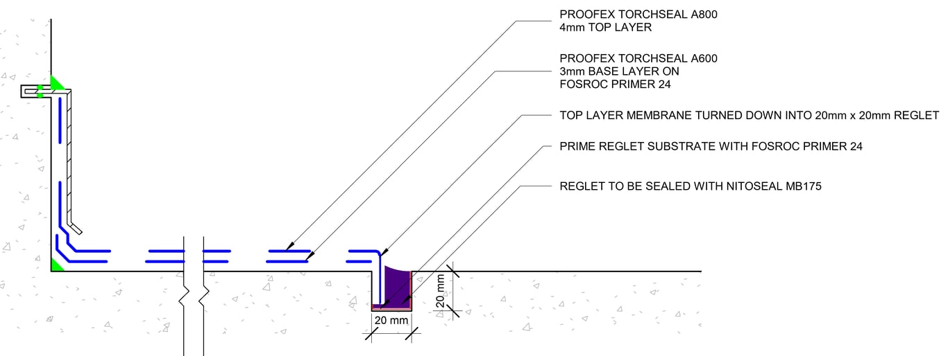 Navigate to HORIZONTAL MEMBRANE TERMINATION TYPICAL DETAIL - 2 LAYER BITUMINOUS MEMBRANE SYSTEM