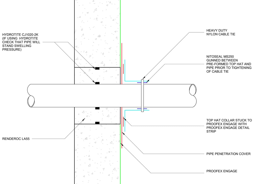 Image of PROOFEX ENGAGE PIPE ENTRY STANDARD DETAIL USING TOP HAT - (b) POST INSTALLED PIPE