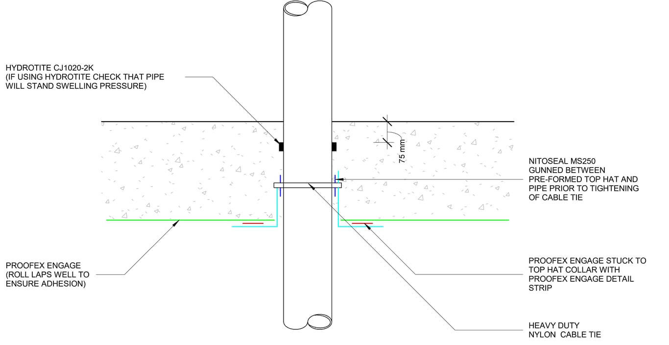 Navigate to PROOFEX ENGAGE STANDARD PIPE ENTRY DETAIL - (c) THROUGH FLOOR - TOP HAT