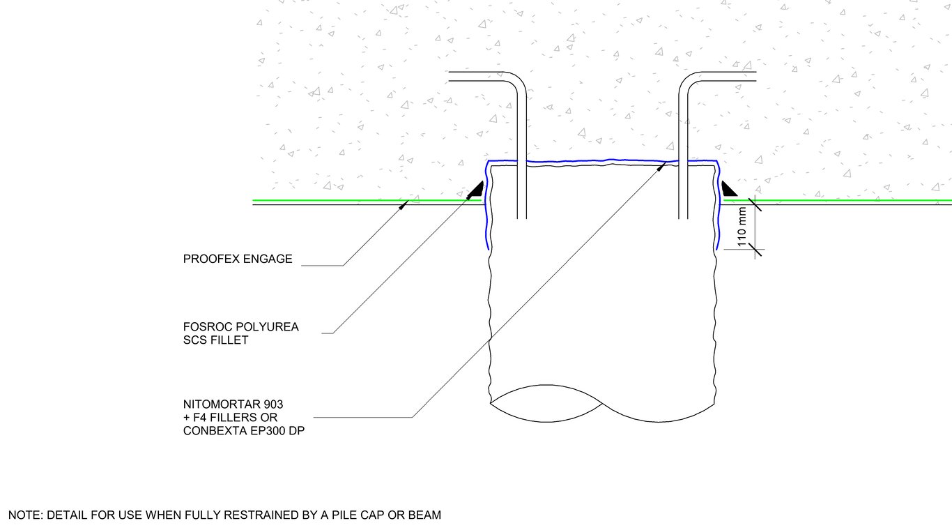 Navigate to STANDARD EXTERNAL TANKING DETAIL WITH PROOFEX ENGAGE - PILE HEAD TO BS8102 GRADE 2-3-4 OPTION 2 NO BLINDING