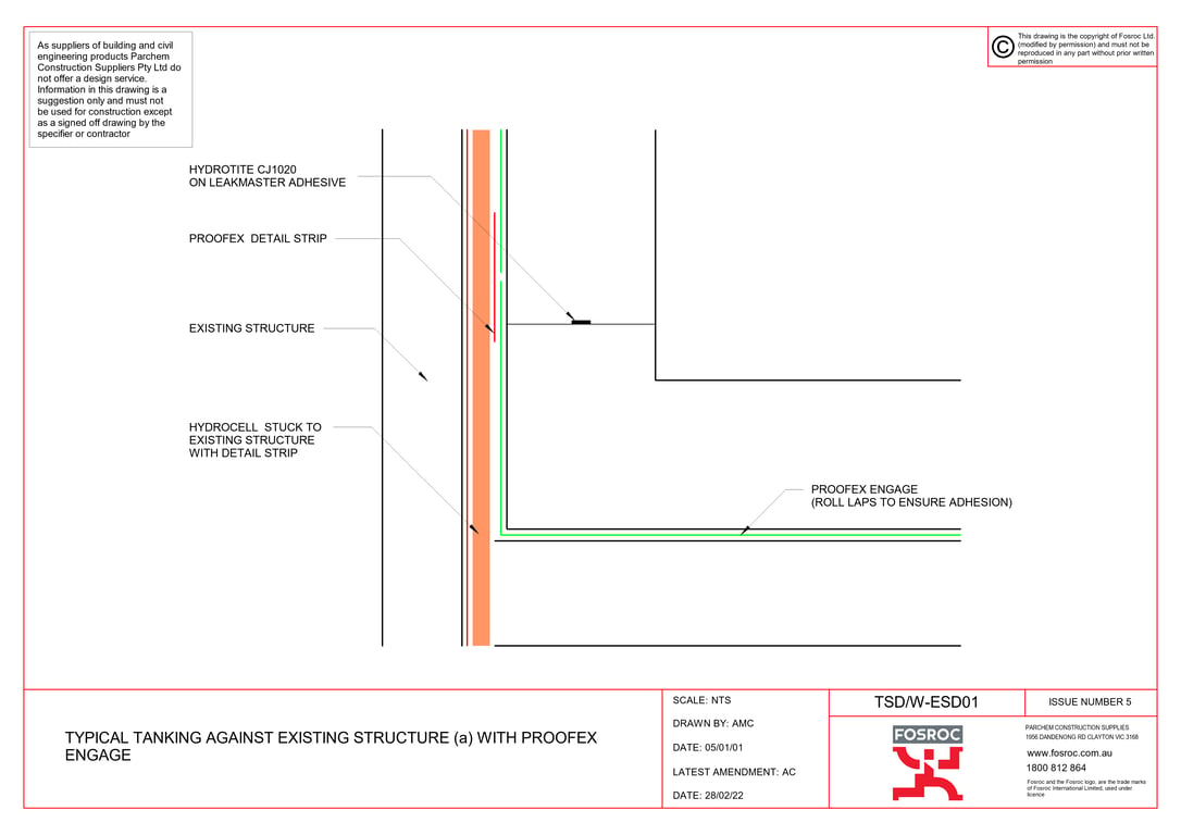  Image of TSD-W-ESD01 - TYPICAL TANKING AGAINST EXISTING STRUCTURE (a) WITH PROOFEX ENGAGE