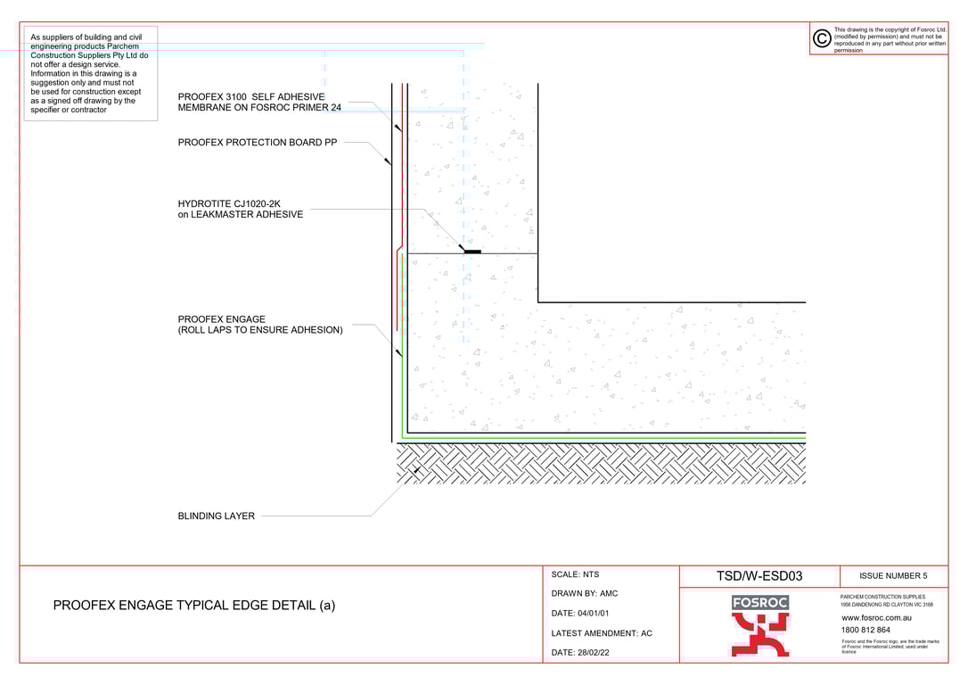 Navigate to TSD-W-ESD03 - PROOFEX ENGAGE TYPICAL EDGE DETAIL (a)