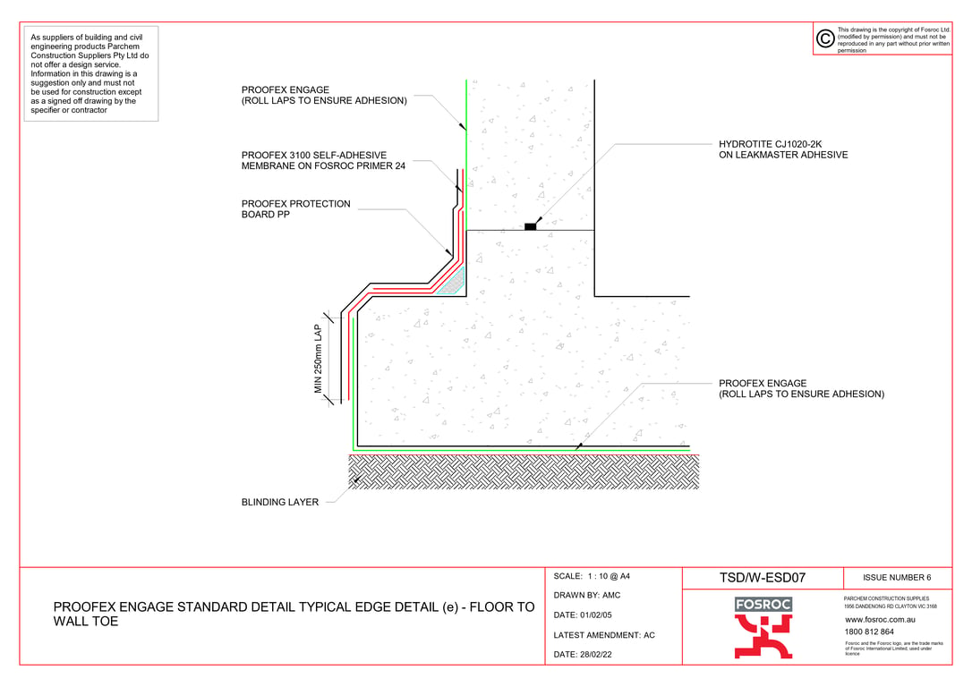 TSD-W-ESD07 - PROOFEX ENGAGE STANDARD DETAIL TYPICAL EDGE DETAIL (e) - FLOOR TO WALL TOE