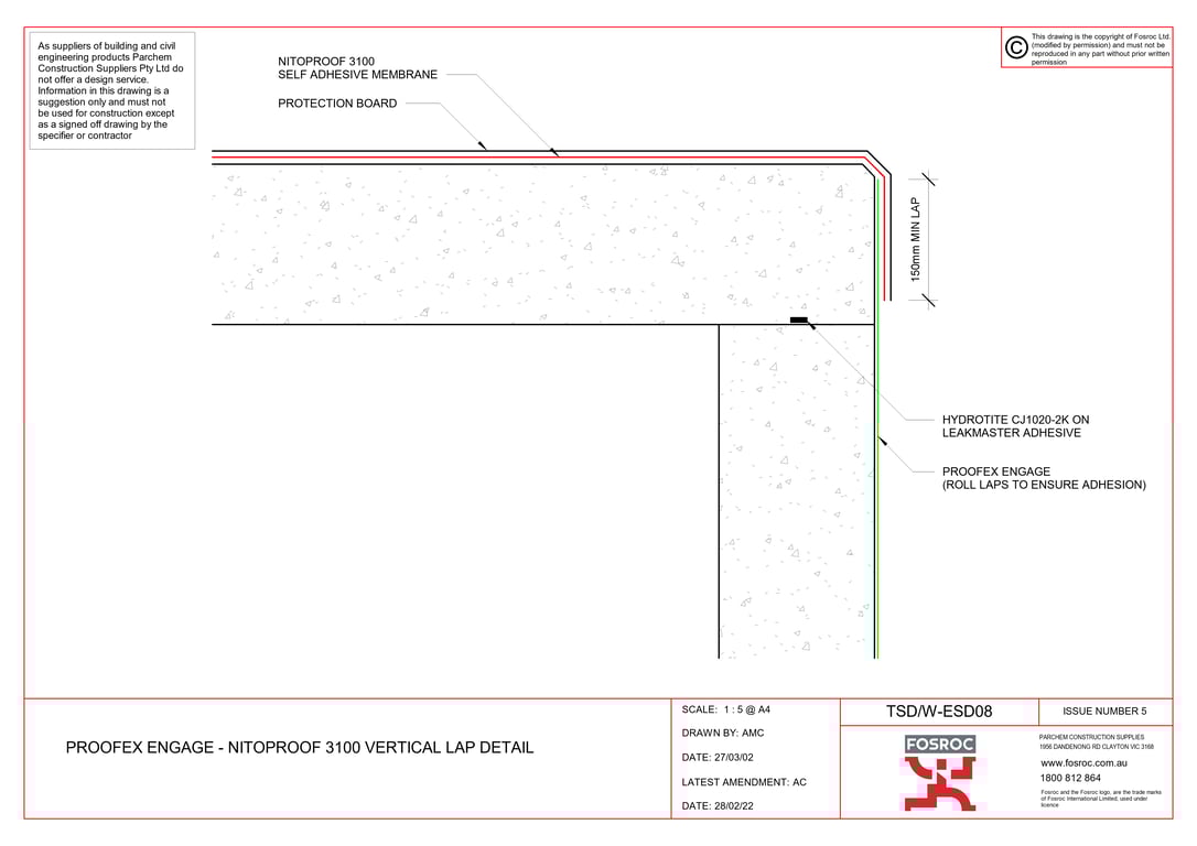Navigate to TSD-W-ESD08 - PROOFEX ENGAGE - NITOPROOF 3100 VERTICAL LAP DETAIL