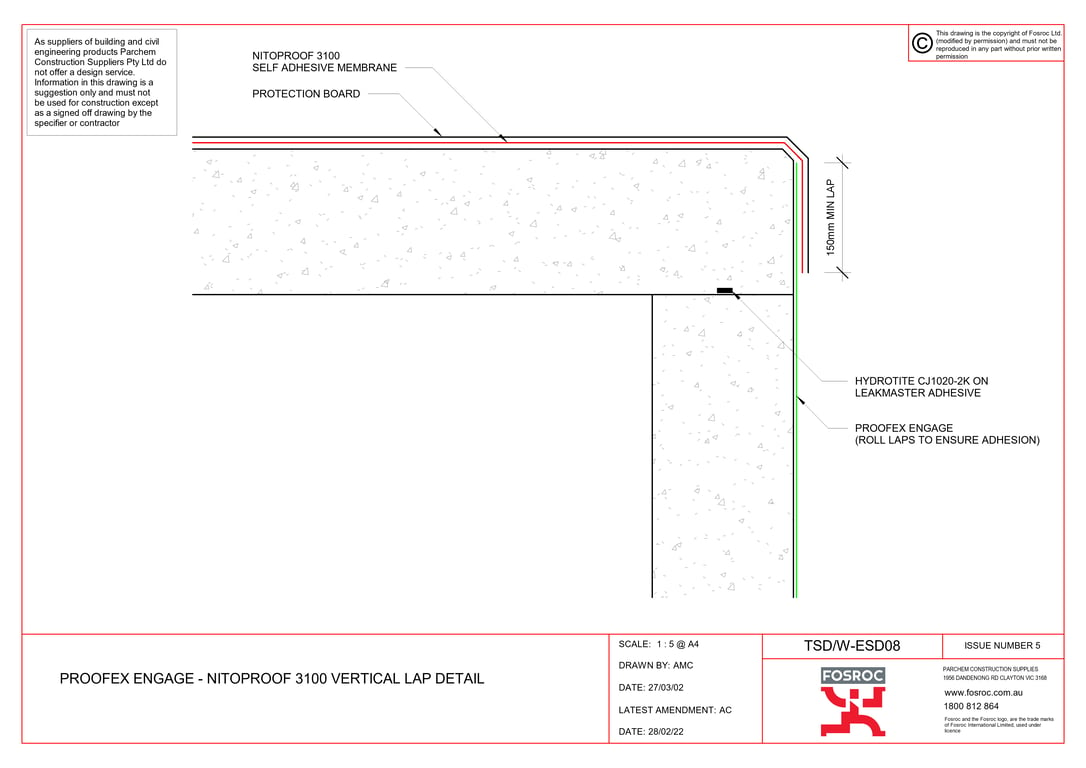 TSD-W-ESD08 - PROOFEX ENGAGE - NITOPROOF 3100 VERTICAL LAP DETAIL