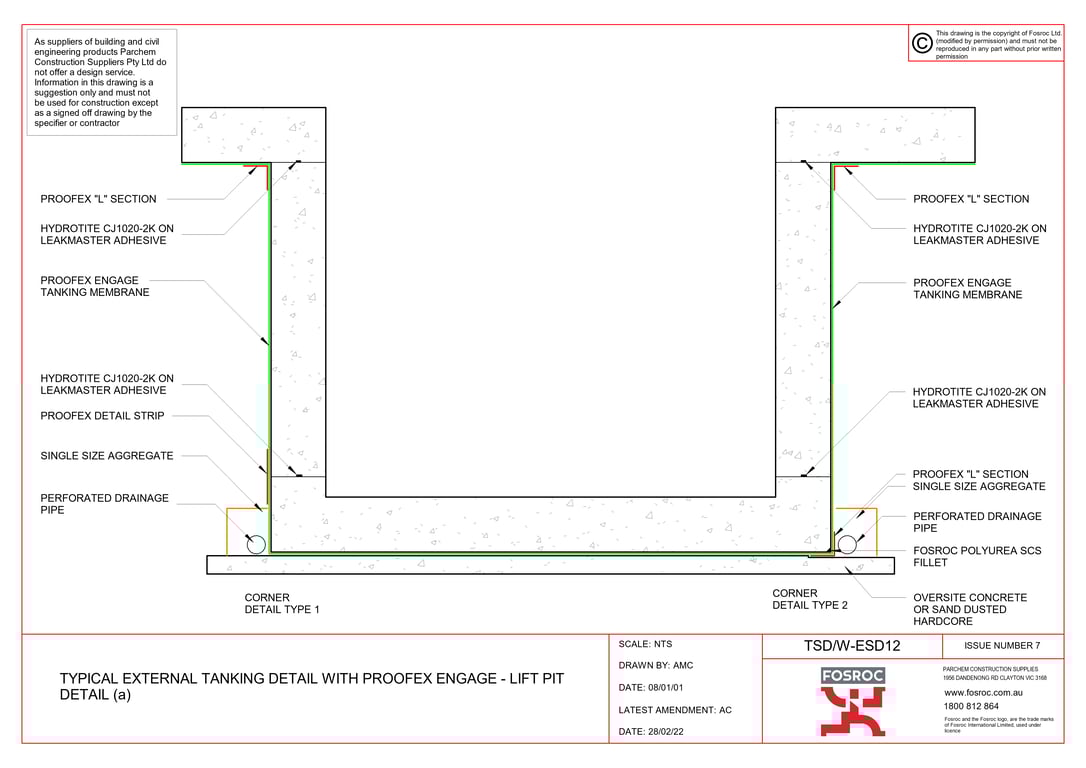 Navigate to TSD-W-ESD12 - TYPICAL EXTERNAL TANKING DETAIL WITH PROOFEX ENGAGE - LIFT PIT DETAIL (a)