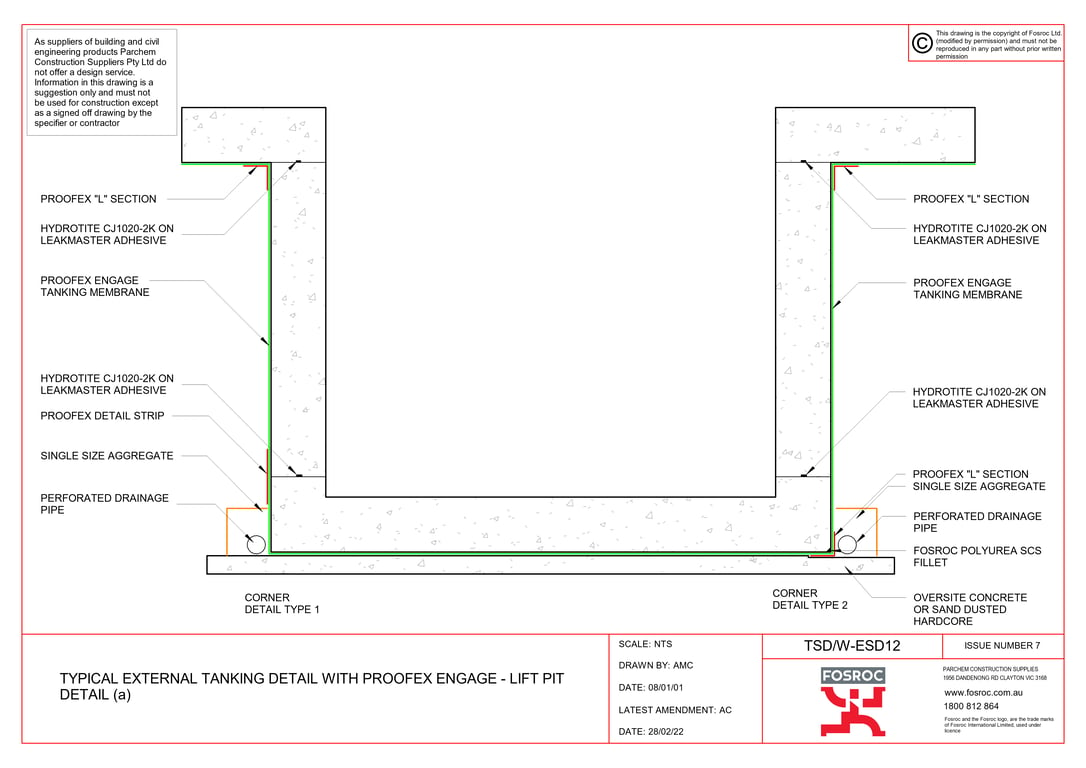 TSD-W-ESD12 - TYPICAL EXTERNAL TANKING DETAIL WITH PROOFEX ENGAGE - LIFT PIT DETAIL (a)