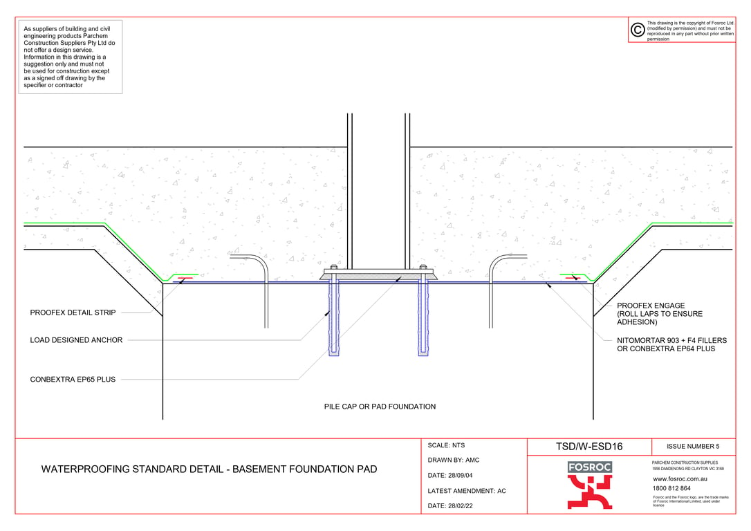 TSD-W-ESD16 - WATERPROOFING STANDARD DETAIL - BASEMENT FOUNDATION PAD