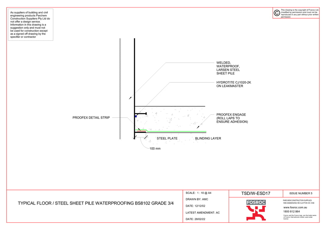 TSD-W-ESD17 - TYPICAL FLOOR - STEEL SHEET PILE WATERPROOFING BS8102 GRADE 3-4
